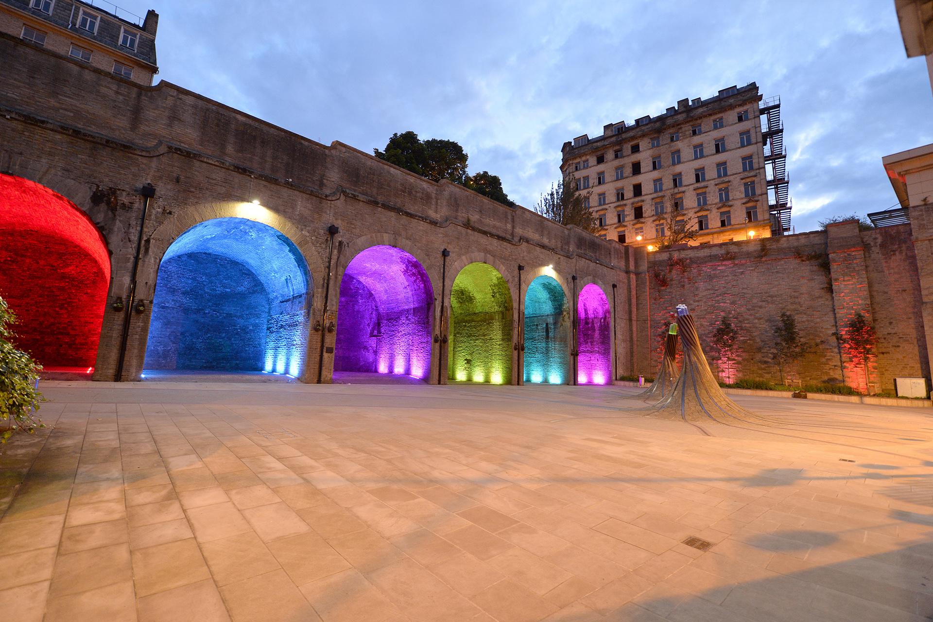 SCULPline floodlights have transformed Saint Blaise Square into a warm, welcoming and fun nocturnal landscape