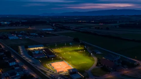 OMNIstar floodlights light FC Avenches football pitch with zero light spill, preserving the night sky